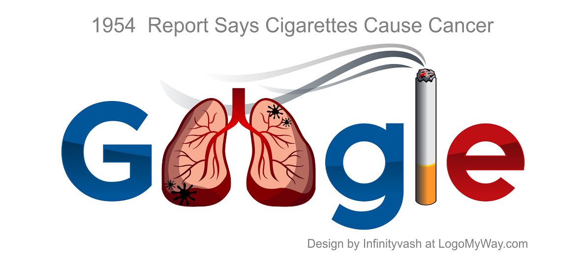 Google Doodle 1954 cigarettes cause cancer logo