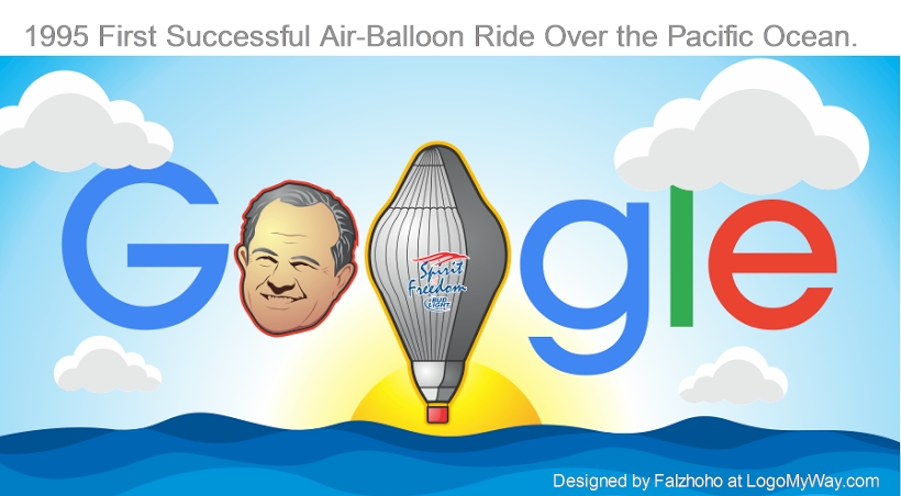 Google Doodle 1995 First Successful Air-Balloon Ride Over the Pacific Ocean Logo
